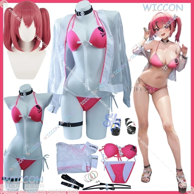 

Аниме Костюм Kawaii Jirai Kei Mast Косплей Игра Nikke Goddess Of Victory Летний Сексуальный Ярко-Розовый Купальник Бикини Прозрачное Пальто