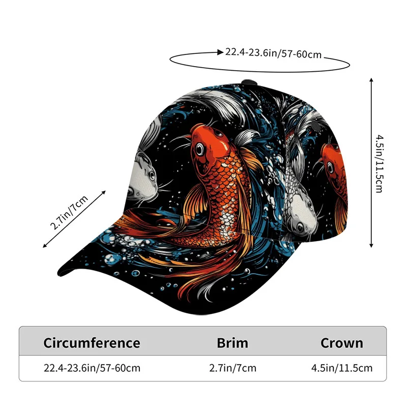 Koi Fish Swimming in Harmony Print Classic Baseball Cap Stylish Adjustable Duckbill Hat Ideal for Daily Wear Lightweight Comfort