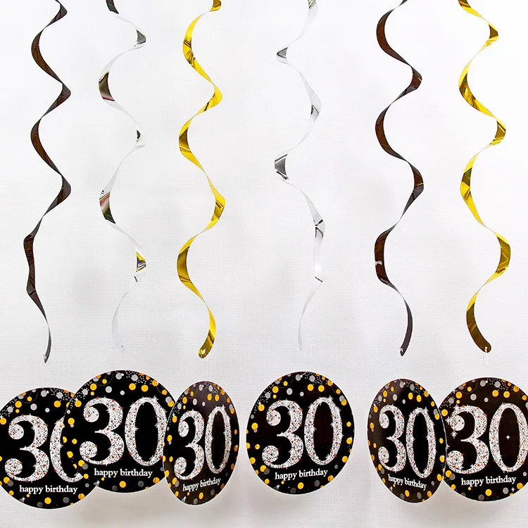 6 stks PVC 18 21 30 40 50 Jaar Oude Spiraal Gelukkige Verjaardag Swirl Opknoping Ornamenten Party Achtergrond Layout Decor levert