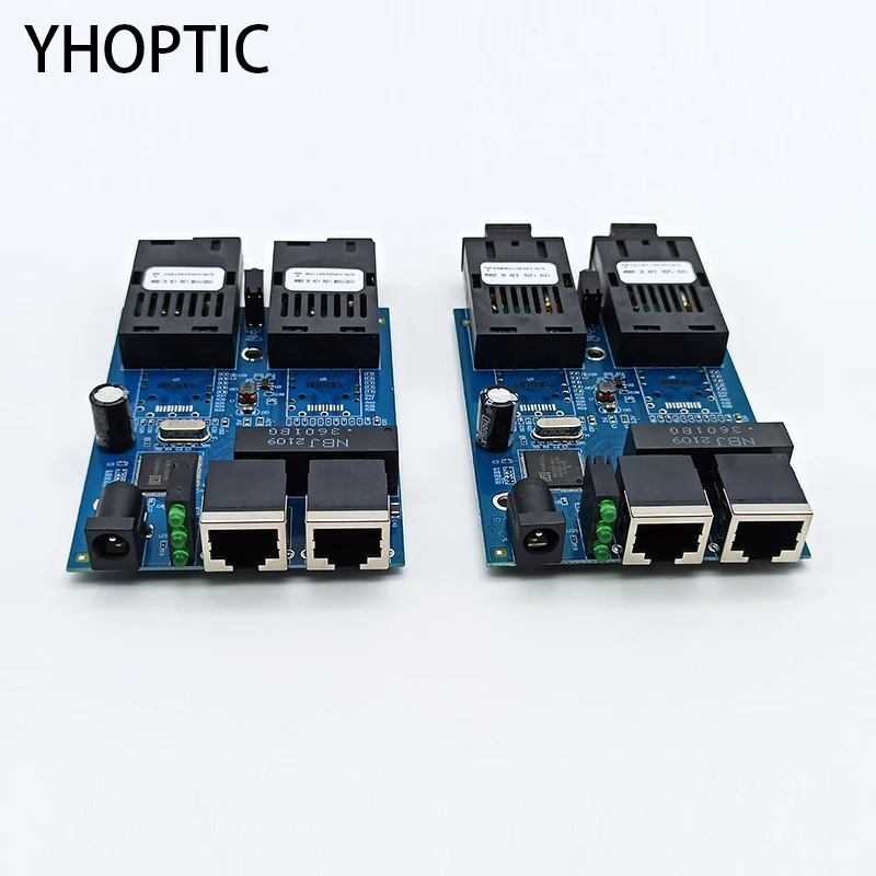 Fiber Optic Ports Media Converter PCBA Board Gigabit Ethernet Switch Singlemode Simplex, Duplex Duplex 1000Mbps 2 RJ45Port