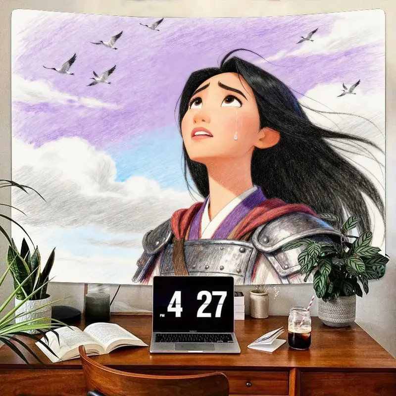 

1PC Mulan Warrior Princess Emotional Tapestry, Disney-inspired Heroine Wall Art, Polyester Home Decor for Living Room Bedroom Gi