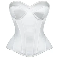Women Overbust Corset With Bra Gothic Busteris Long Torso Waist Trainer Hourglass Waist Cincher Sexy Corselet White