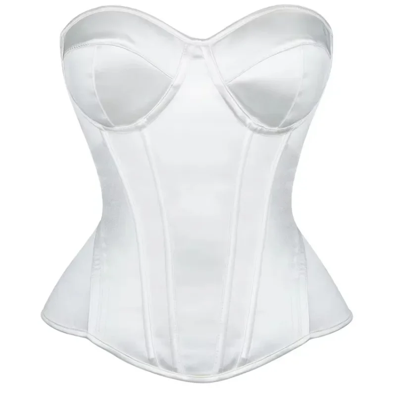 Women Overbust Corset With Bra Gothic Busteris Long Torso Waist Trainer Hourglass Waist Cincher Sexy Corselet White