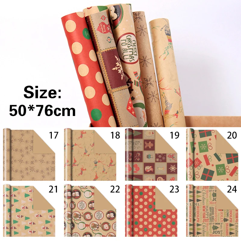 Christmas Gift Wrapping Paper Birthday Party Wedding DIY Craft Paper Xmas Elements Collection Gift Box Packaging Papers