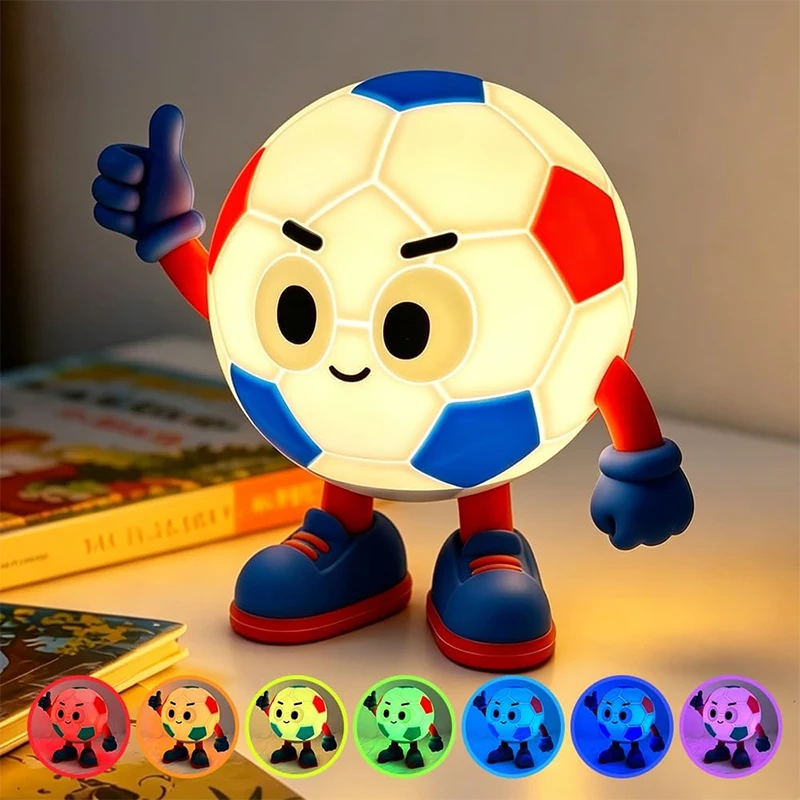 Silicone Soccer Night Light, RGB Color Changing Rechargeable Nightlight, Timing 2 Level Brighness Table Lamp