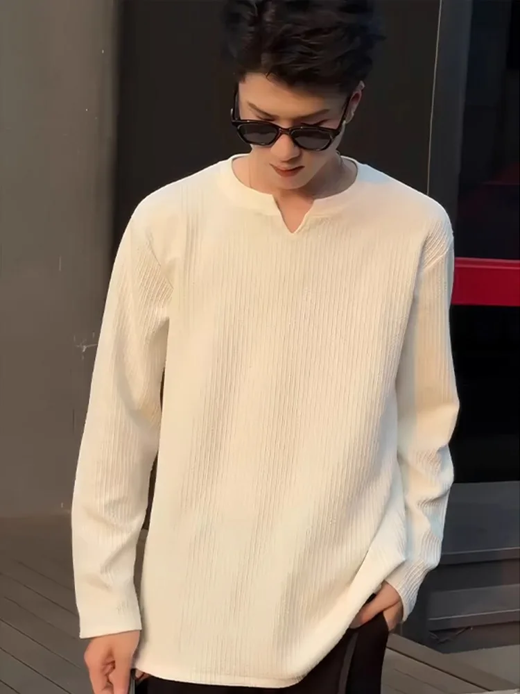 

Мужская футболка Long Sve в стиле ретро в американском стиле с v-образным вырезом, молодежная футболка Maturi Sle Cleanfit, базовый слой, модный топ для внутренней одежды