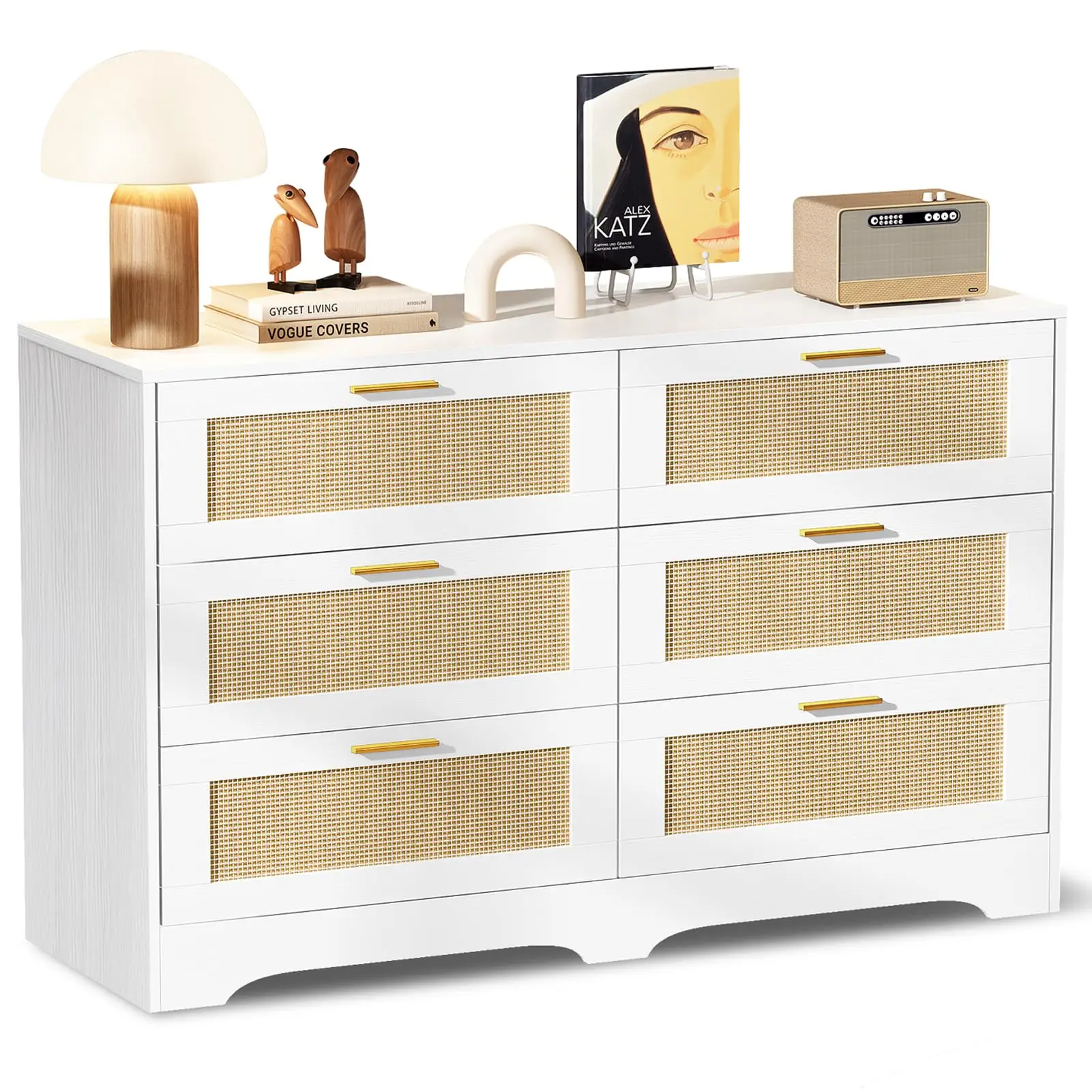 Redlife Rattan Dresser for Bedroom, 6 Drawer Dresser with Golden Handles, Wood Storage Chest of Drawers for Closet, Living Room, Hallway and Entryway - Easy Assembly image 8