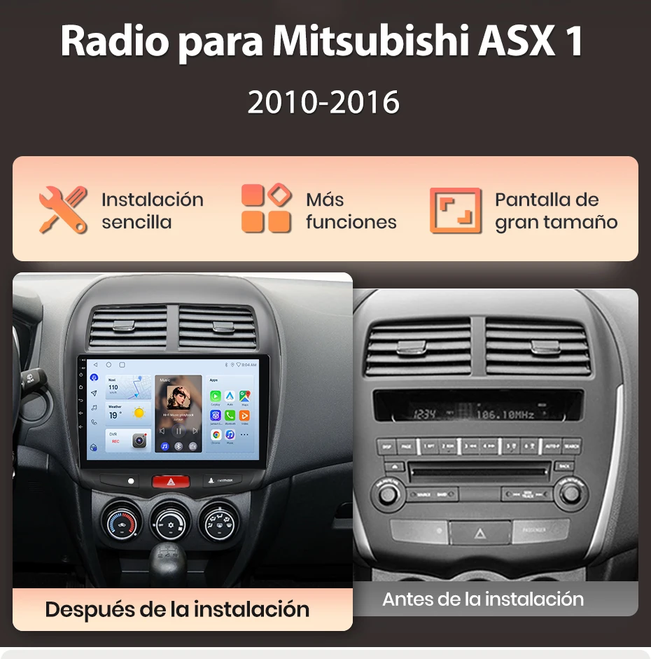 Junsun Radio Voz AI für Mitsubishi ASX 1 2010-2016 Kabelloses CarPlay Android Auto Autoradio 2DIN mit Bluetooth DAB+ GPS RDS – Detail 3