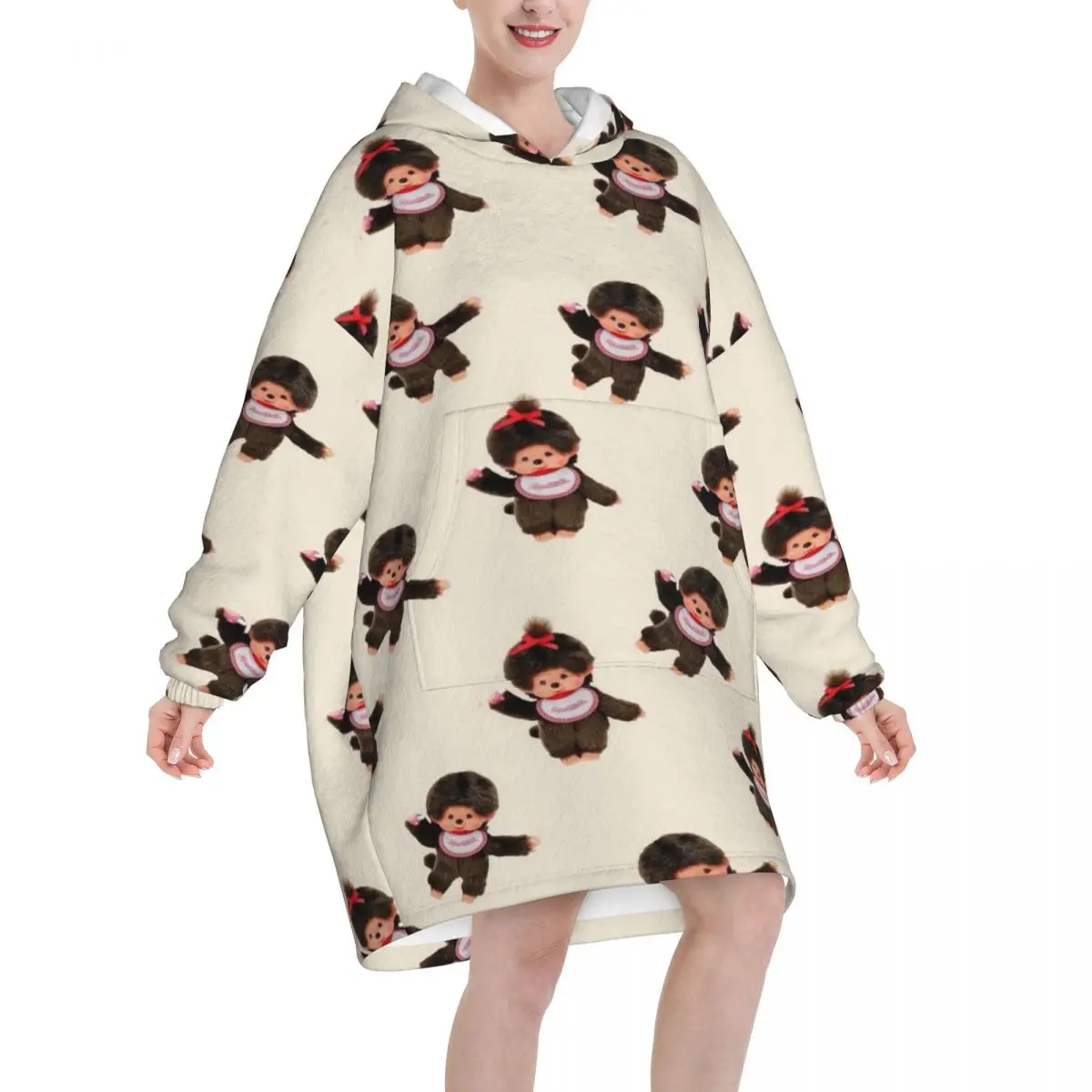 Oversized Monchhichies Wearable Blanket Gifts for Women Men Ultrasoft Plush Warm Sweatshirt Blankets With Pocket