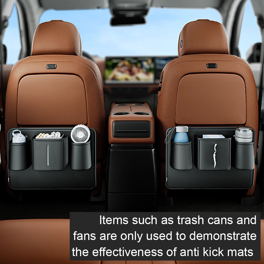 Car Seat Back Anti Kick Pad Auto Backseat Protector Short PU Leather With Cup Holder Tissue Bag Trash Can Bin Garbage