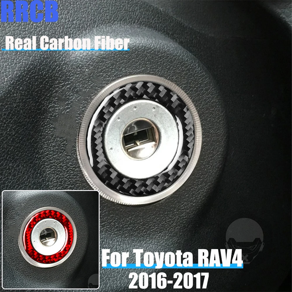 Real Carbon Fiber Car Accessories Engine Start Key Hole Ring Trim Decorative Soft Cover Sticker For Toyota RAV4 2016-2017