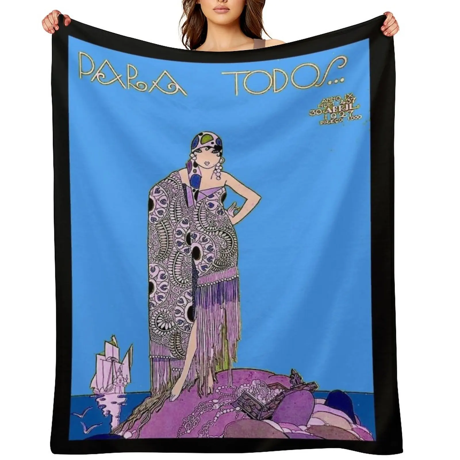 

TODOS MAGAZINE : Vintage 1927 Flapper Pirate Print Throw Blanket Cute for sofa cosplay anime Plush Blankets
