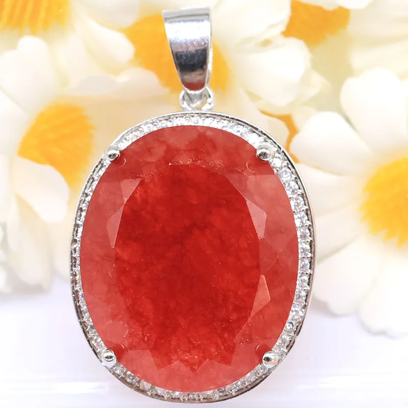 Buy 5 Get 1 Free 34x21mm Big Gemstone Real Red Ruby Fire Rainbow Mystic Topaz Rhodolite garnet CZ Women Silver plated Pendant