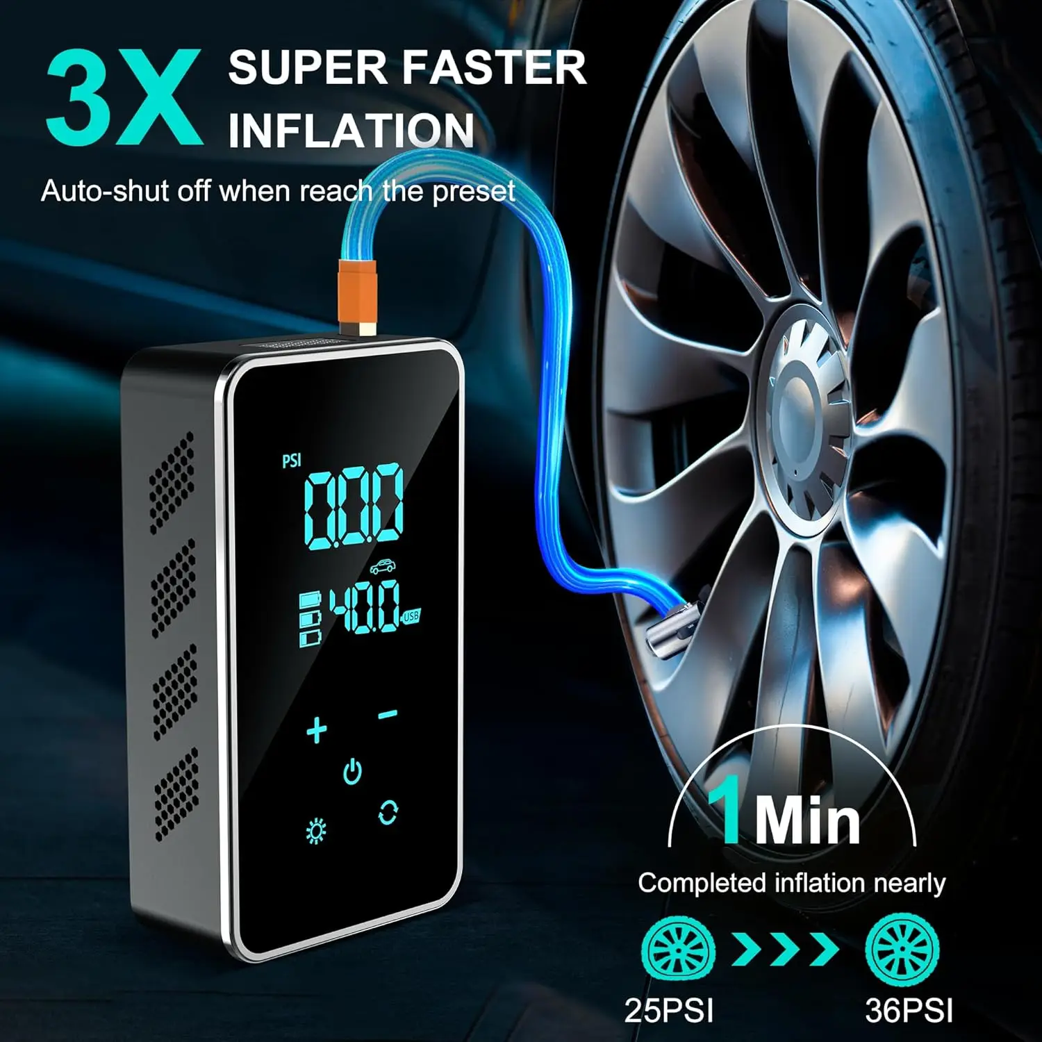 

Tire Inflator Portable Air Compressor for Car Tires-Super Battery Air Pump 150 PSI- Tire Pump Electric with Touch Screen