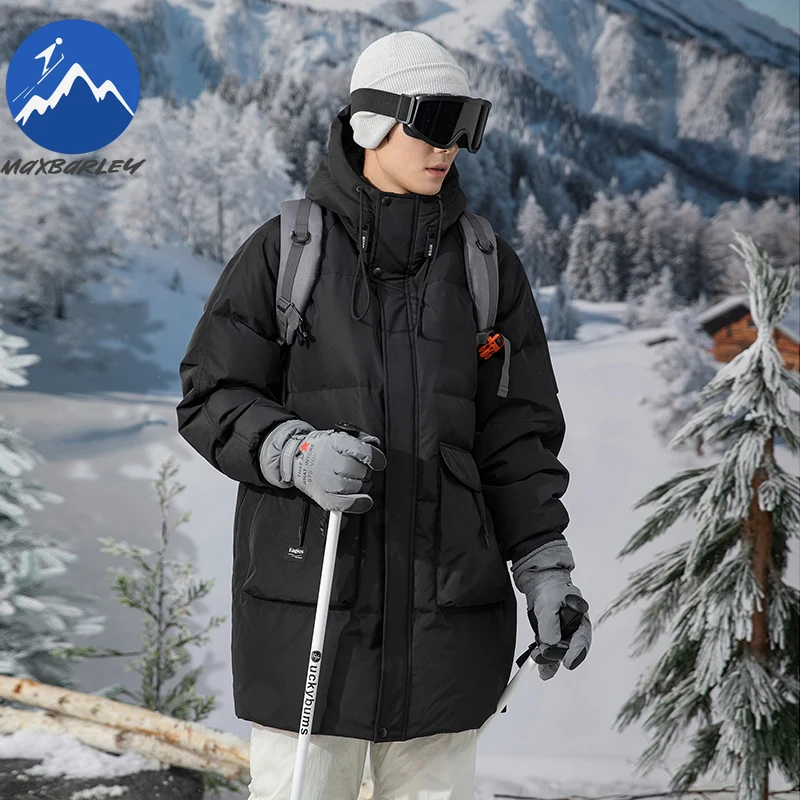 Maxbarley Winter Down Coat 2025 New Classic Hooded Long Couple Parka Thickened Outdoor Exploration Windproof Lightweight Coat