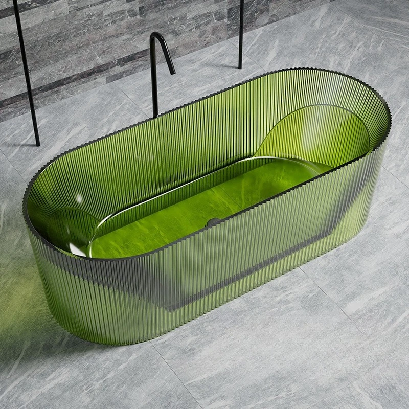 Transparent resin bathtub Home hotel Homestay Independent vertical stripe Oval Internet celebrity bathtub
