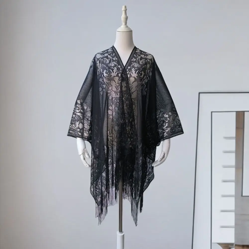 

Модная летняя пляжная рубашка-туника с цветочным кружевом, свободное пляжное платье для женщин, защита от солнца