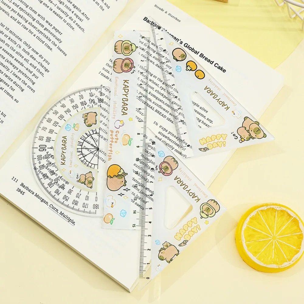 4pcs/set Creative Acrylic Capybara Set of Rulers Drawing Tools Office Supplies Straight Ruler Cute Cartoon Protractor Cute