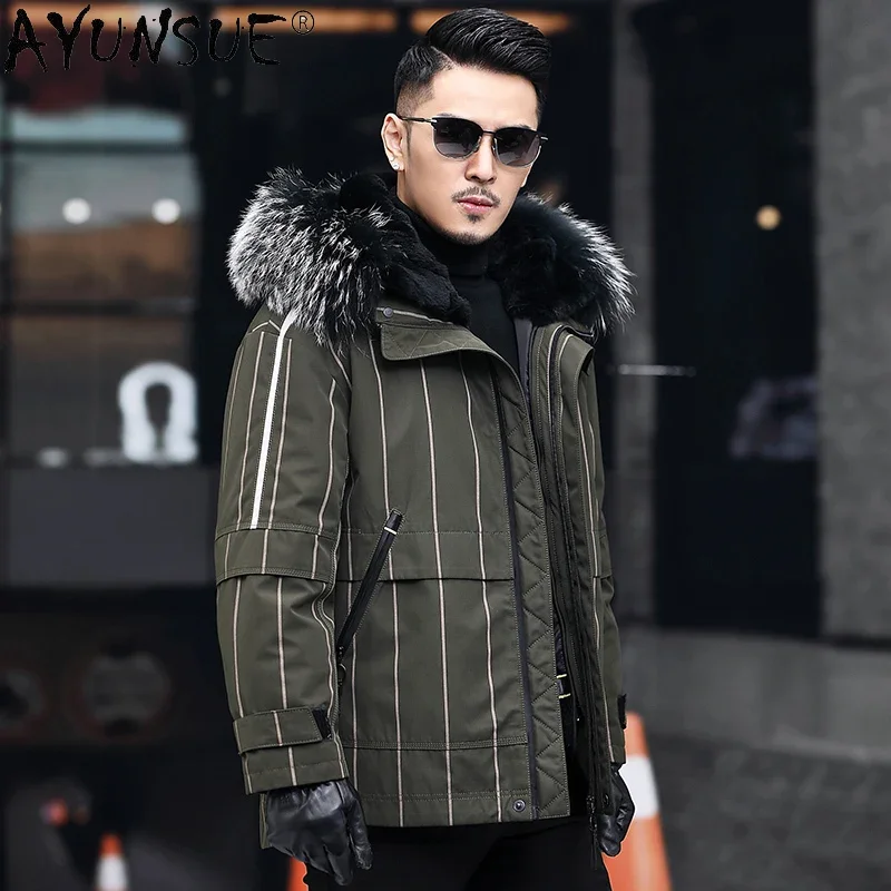 AYUNSUE 2021 Winter Fur Parka Hooded Big Raccoon Fur Collar Parka Male Warm Rabbit Fur Liner Coat Casaco Masculino Inverno Gm391