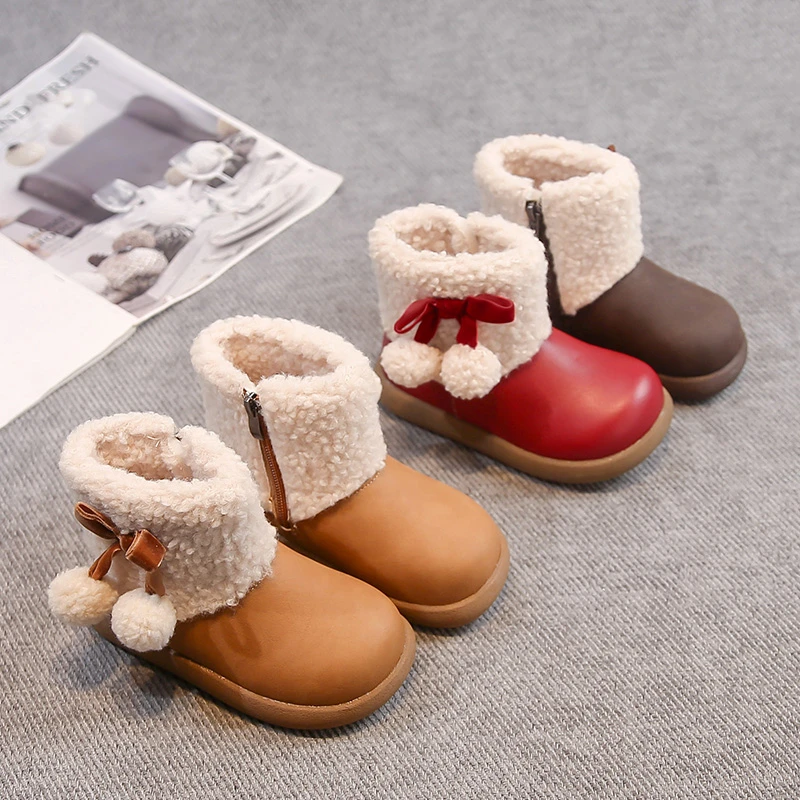 

Girls Ankle Boots Suede Warm Kids Princess Boots with Side Zipper 2025 Winter New Children Short Boots Sweet Bow Korean Style