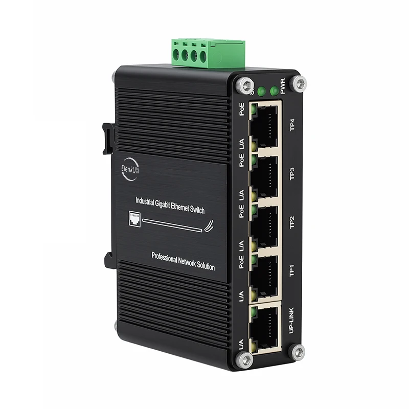 5-Port Industrial Gigabit Ethernet Switch DIN Rail Mount Unmanaged Network Switch 10/100/1000Mbps RJ45 Aluminum Case