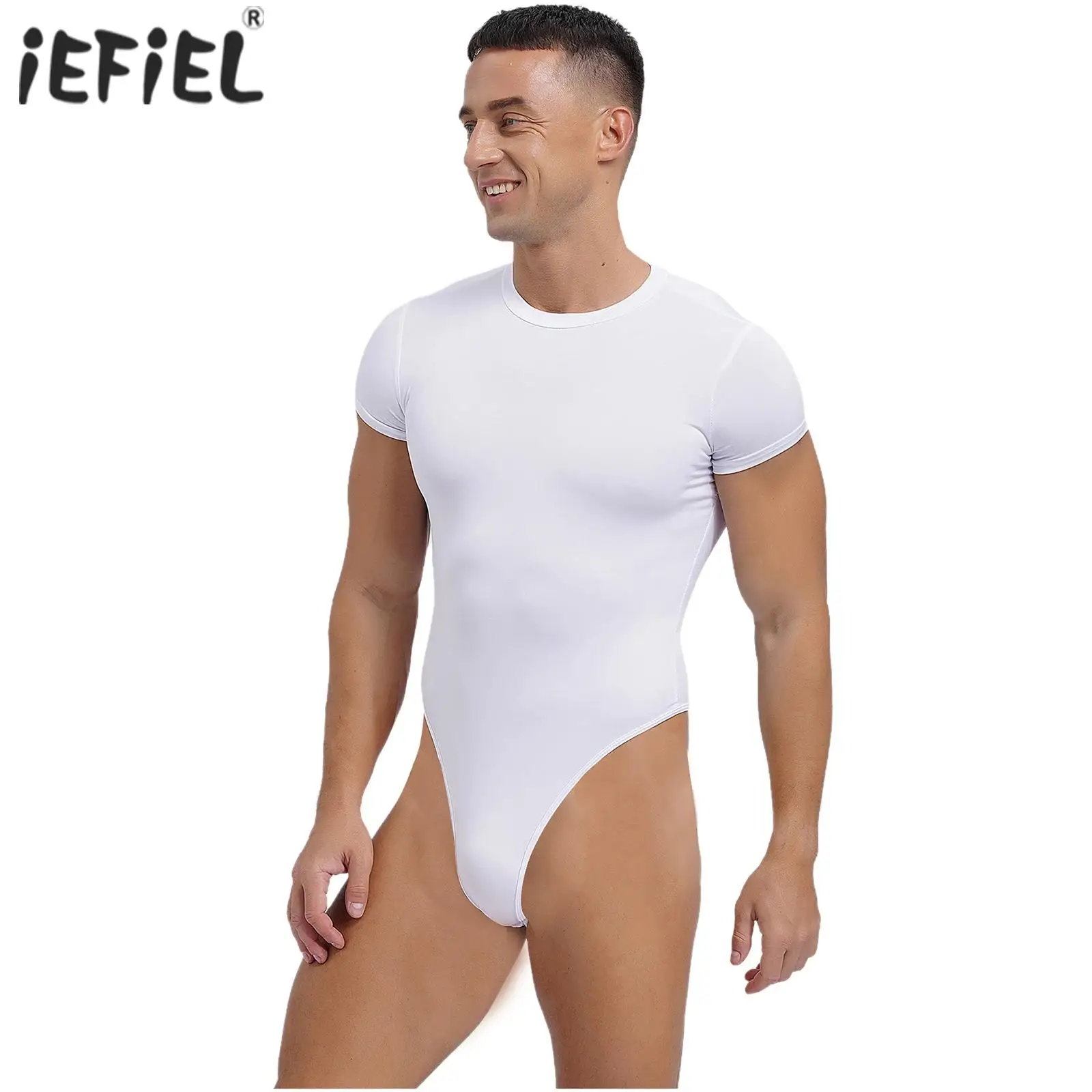 Mens Lingerie One-piece Wrestling Singlet Men Shapers Short Sleeve Buttoned Crotch Pajamas Solid Color T-shirt Bodysuit Tops