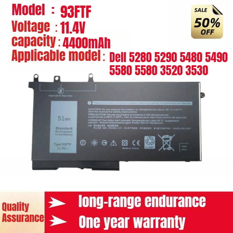 

Аккумулятор для ноутбука Dell 93FTF, подходит для Dell 5280 5290 5480 5490 5580 5580 3520 3530, оригинальный аккумулятор большой емкости