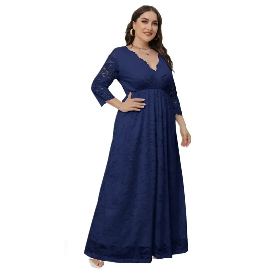 XL-5XL Plus Size African Party Evening Wedding Dresses for Women Autumn African 3/4 Sleeve Lace Maxi Dress Gowns Africa Clothing