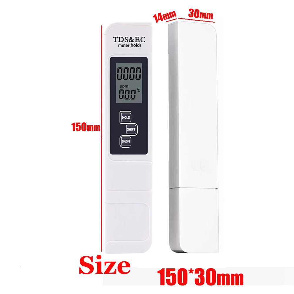 Probador Digital de Calidad del Agua LED, medidor TDS EC, rango 0-9990, medidor de temperatura de pureza del agua multifuncional, herramienta de prueba de temperatura PPM