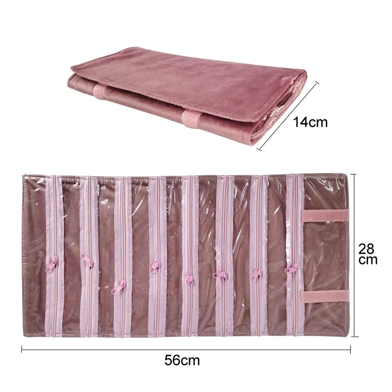 High-end Pink Velvet Multi-colored Jewelry Storage Roll Bag Ring Necklace Pendant Bracelet Antioxidant Jewelry Storage Props