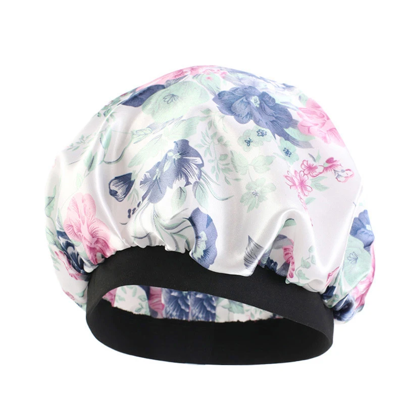 

New Satin Night Sleep Cap Women Print Turban Chemo Caps Headwear Bonnet Hair Care Hat Elastic Wide Band Head Wrap Beanie Covers