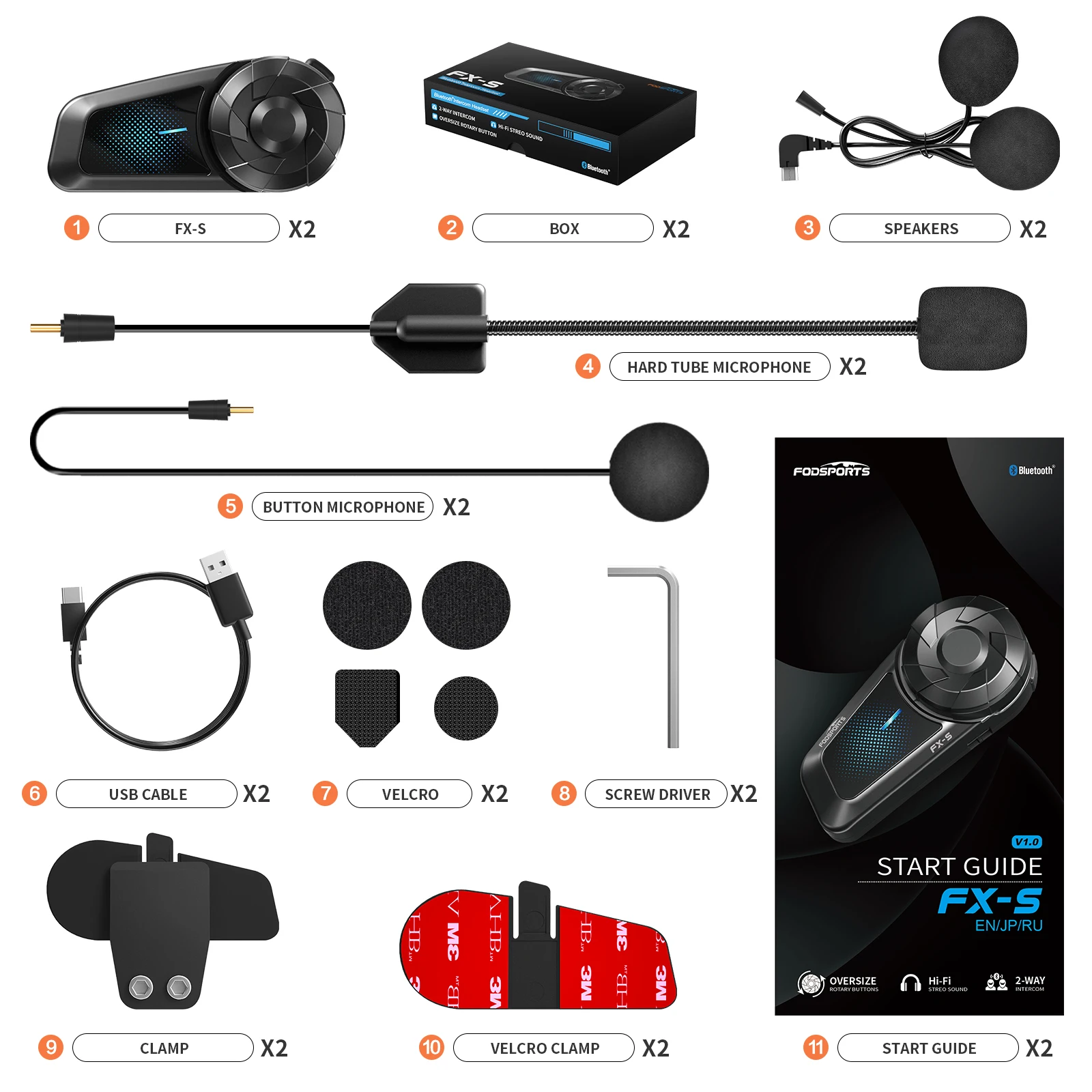 2pcs Fodsports FX-S Motorcycle Intercom Bluetooth Helmet Headset Wireless Moto Interphone,1000M,BT5.4,Support APP image 3