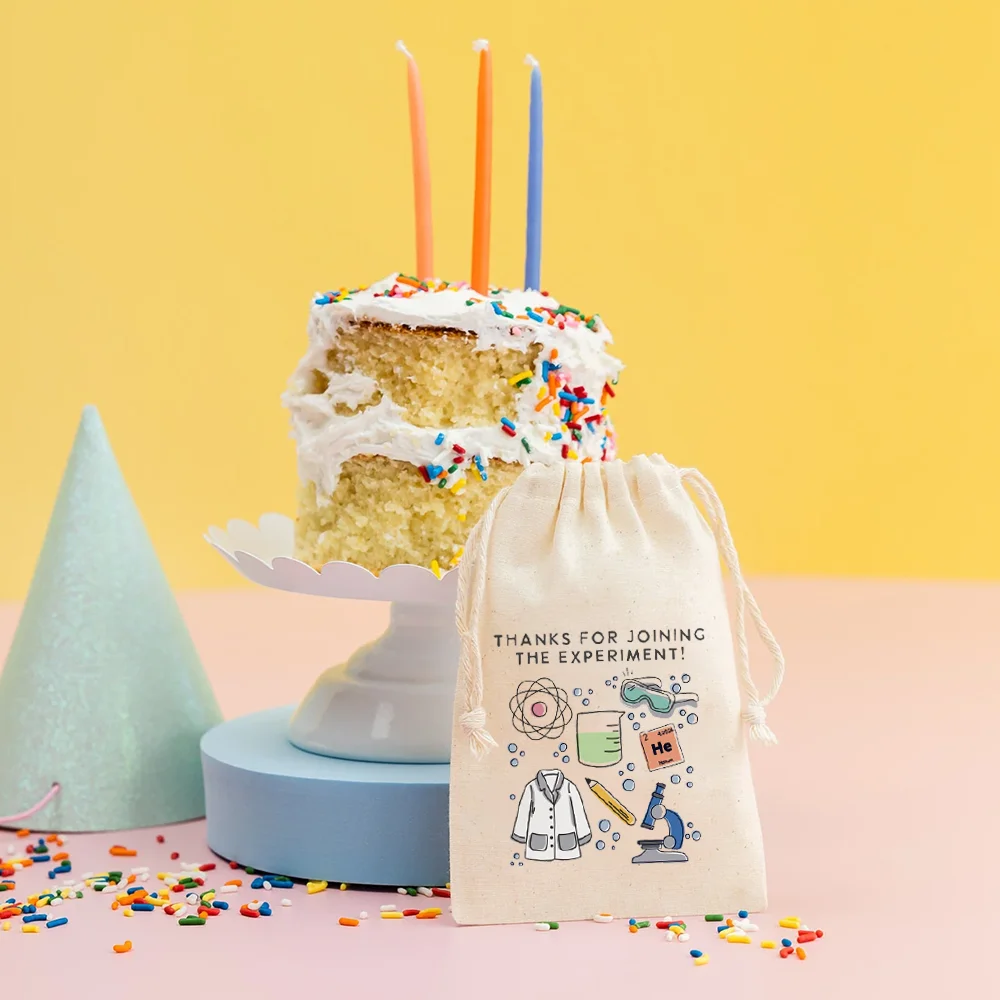 Thanks for Joining The Experiment! Science Themed Birthday Drawstring Gift Bag Kids Party Favor Bags Baby Shower Thanks Gifts