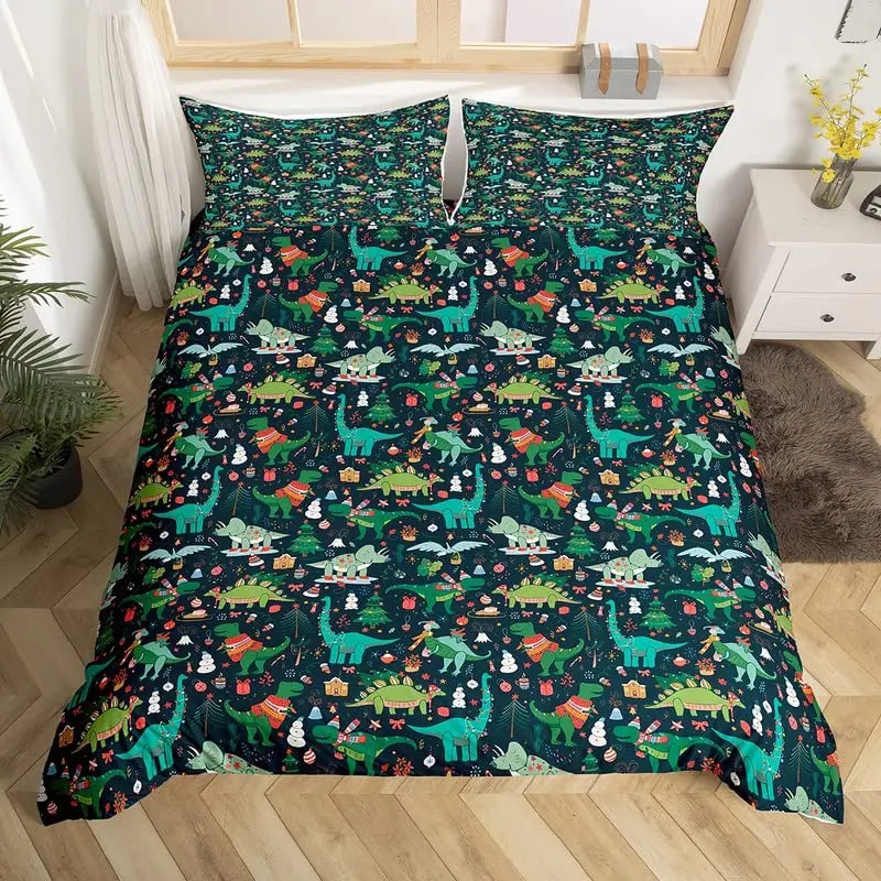 Cute Fox Duvet Cover Set Cartoon Elk Quilt Cover Botanical Floral Leaves Bedding Set Polyester Pine Cones Branch Bedspread Cover