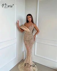 Vestidos De Noche De sirena hechos a mano champán Dubai, cuentas De cristales, apliques 3D, vestidos De fiesta árabes, vestido De graduación Formal