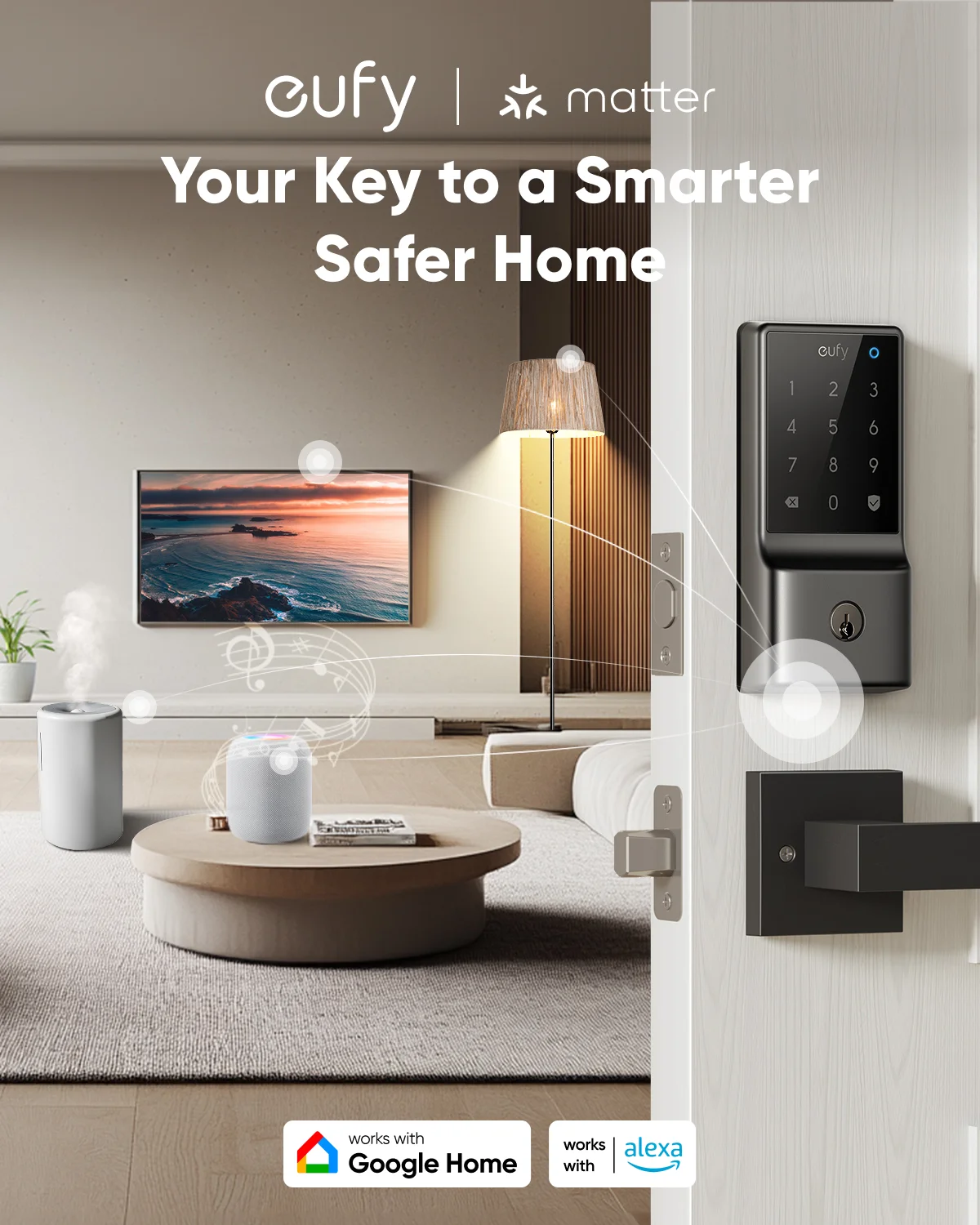 eufy Smart Lock C34 Fechadura de porta de entrada sem chave com ecosistema Apple Home Fechadura Wi-Fi integrada para porta frontal ou traseira