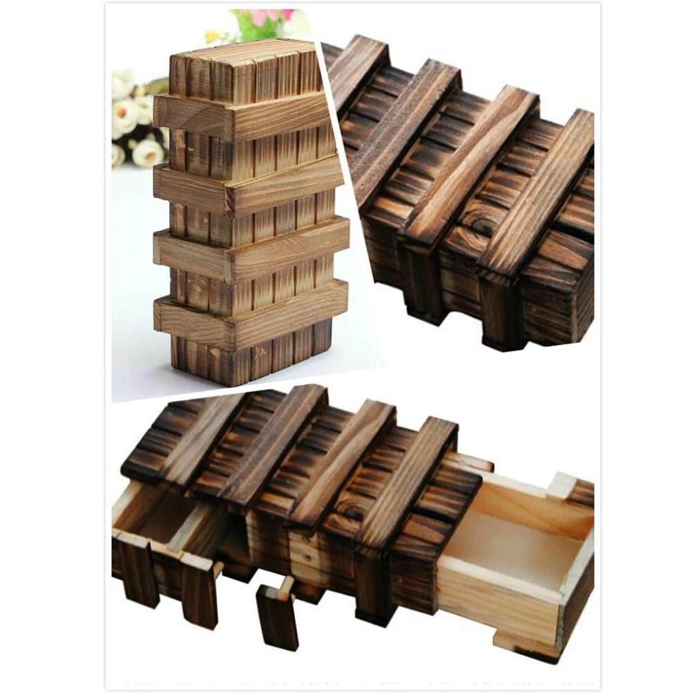 Scatola di Puzzle in legno portatile con 3 cassetti scatole di Puzzle Vintage dita flessibili leggere puntelli per feste per bambini regali per