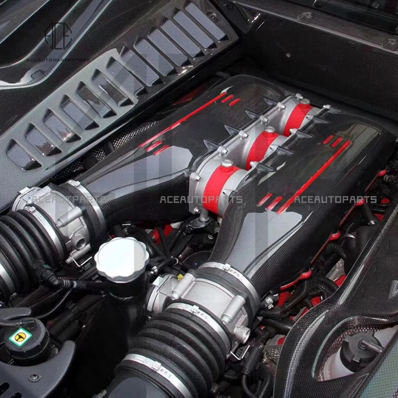 2 Pcs/Set  Dry Carbon Fiber Glossy Engine Air Intake Cover For Ferrari 458 Air Intakes Pipe Professional Auto Accessories