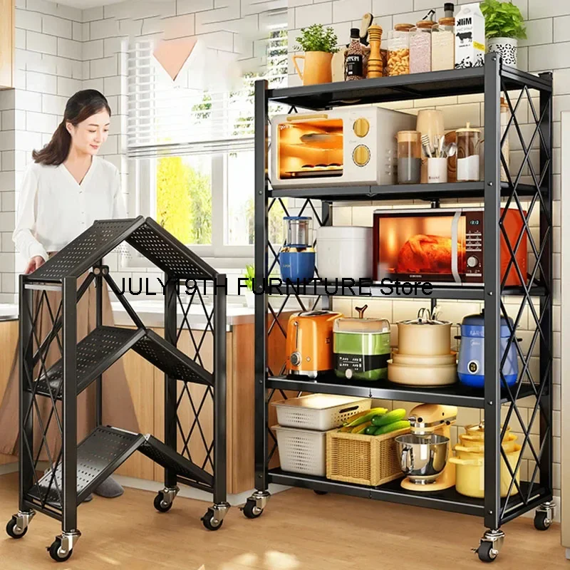 

Foldable Installation-free Kitchen Storage Racks Floor Multi-layer Storage Rack Movable Multi-functional Balcony Storage Racks