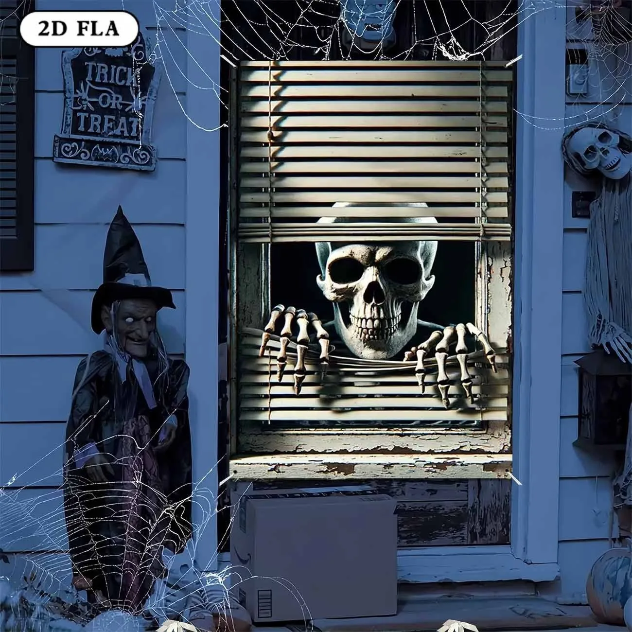 Halloween-Horror-Fensterbanner mit Rot Leuchtenden Augen, Monster, das aus dem Geisterhaus spählt, Fensterhängedekoration für Partys, Innendekoration, Requisit – Detail 8