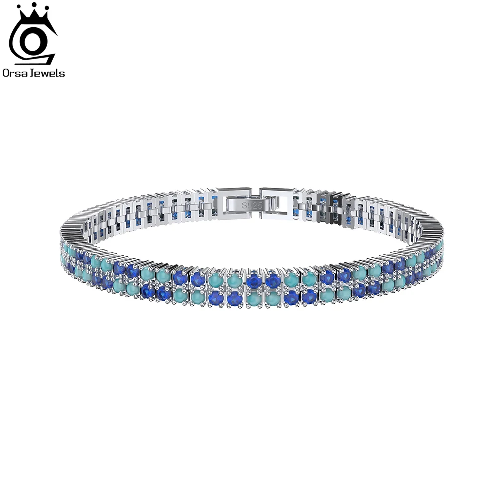 orsa jewels 925 sterling silver handmade tennis bracelet para mulheres joias da moda turquesa e azul corrente cz fileiras sb159 01