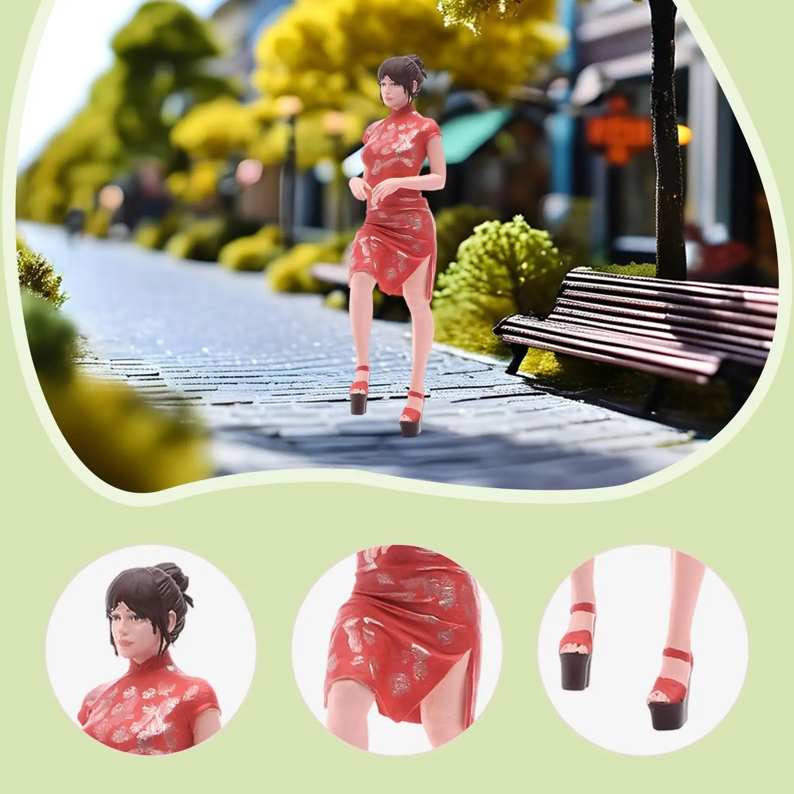 

1/18 Scale Cheongsam Girl Model Realistic Photo Prop Tiny People Figurine 3D Character Models for Train Layout Sand Table