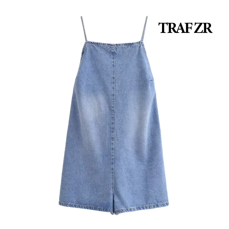 TRAF ZR Denim Rompers Elegant Women\'s Palazzos Jumpsuit Club Outfit for Women Short Female Overall Summer Woman Jumpsuits