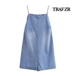 TRAF ZR Denim Rompers Elegant Women's Palazzos Jumpsuit Club Outfit for Women Short Female Overall Summer Woman Jumpsuits