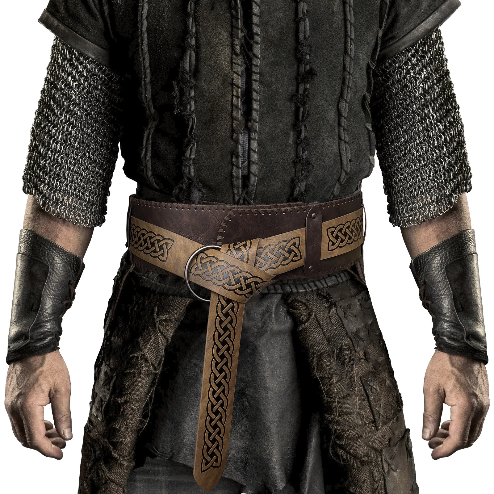 Medieval Runes Belt Brown Retro Viking Knight PU Leather Width Belt Halloween Costume Accessories Cosplay Props