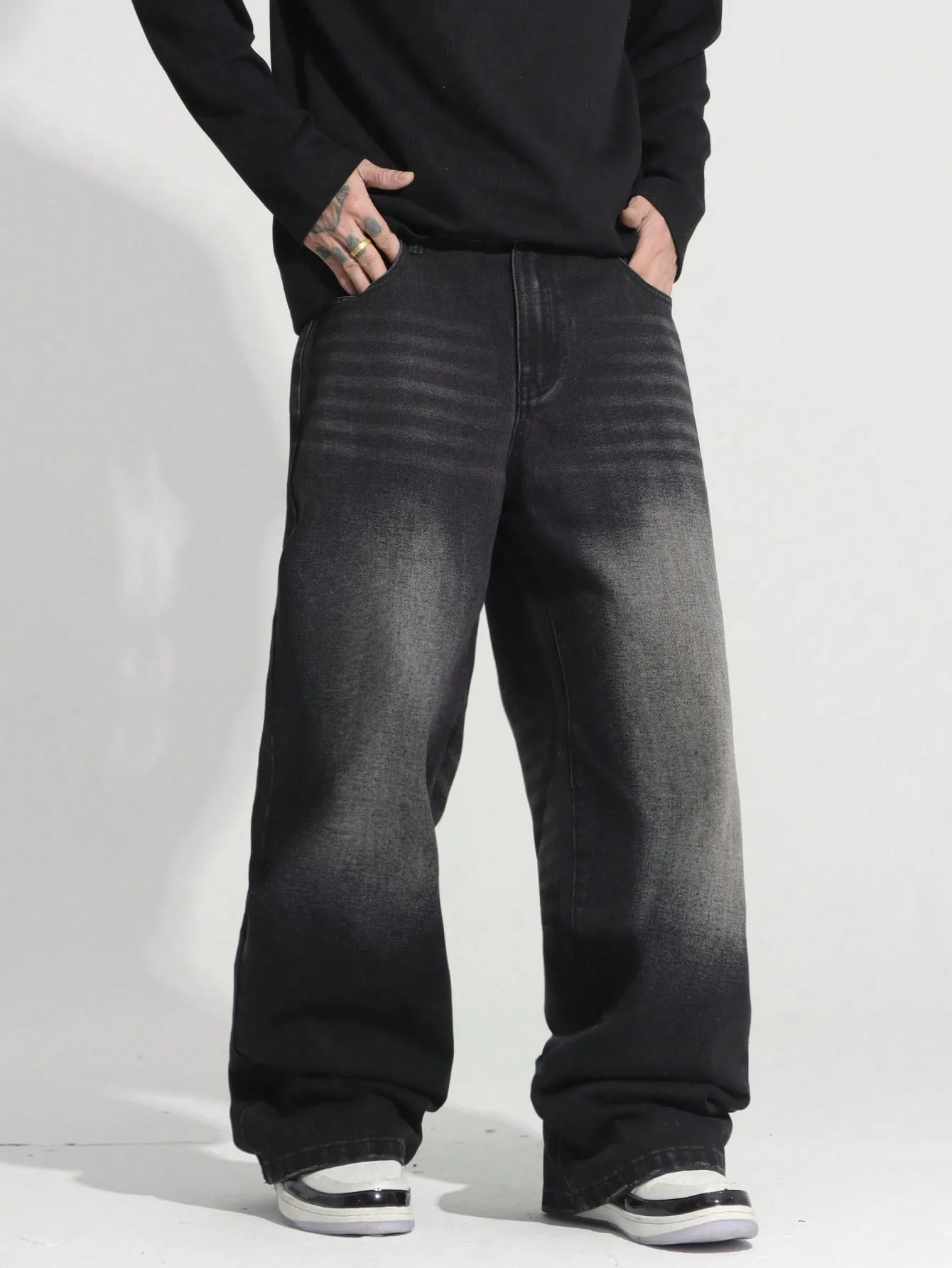 

Y2K Baggy Jeans for Man Light Retro Dating Outfit. No accessories or belts included.