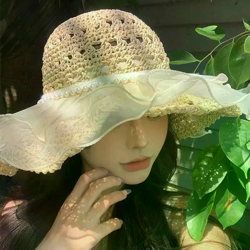 Summer Straw Hat Foldable Sun Hat Wide Large Brim Beach Hats Fashion Holiday Straw Hat Beach UV Protection Cap