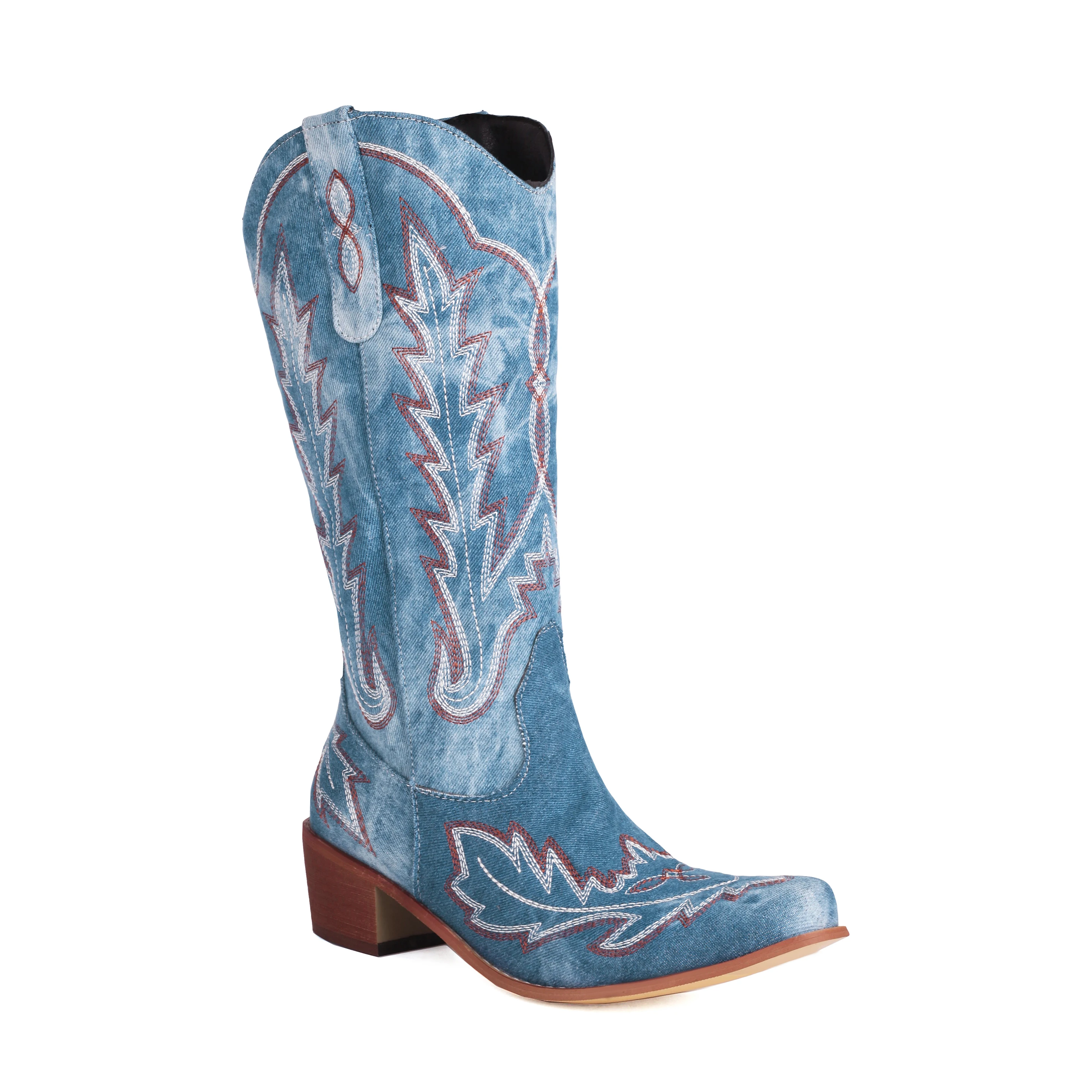 

Women's Cowboy Western Boots Mid Calf US 4.5-14 Embroidery Chunky Med Heels Shoes Cowgirl Handmade Footwear 2024 Spring Aututumn