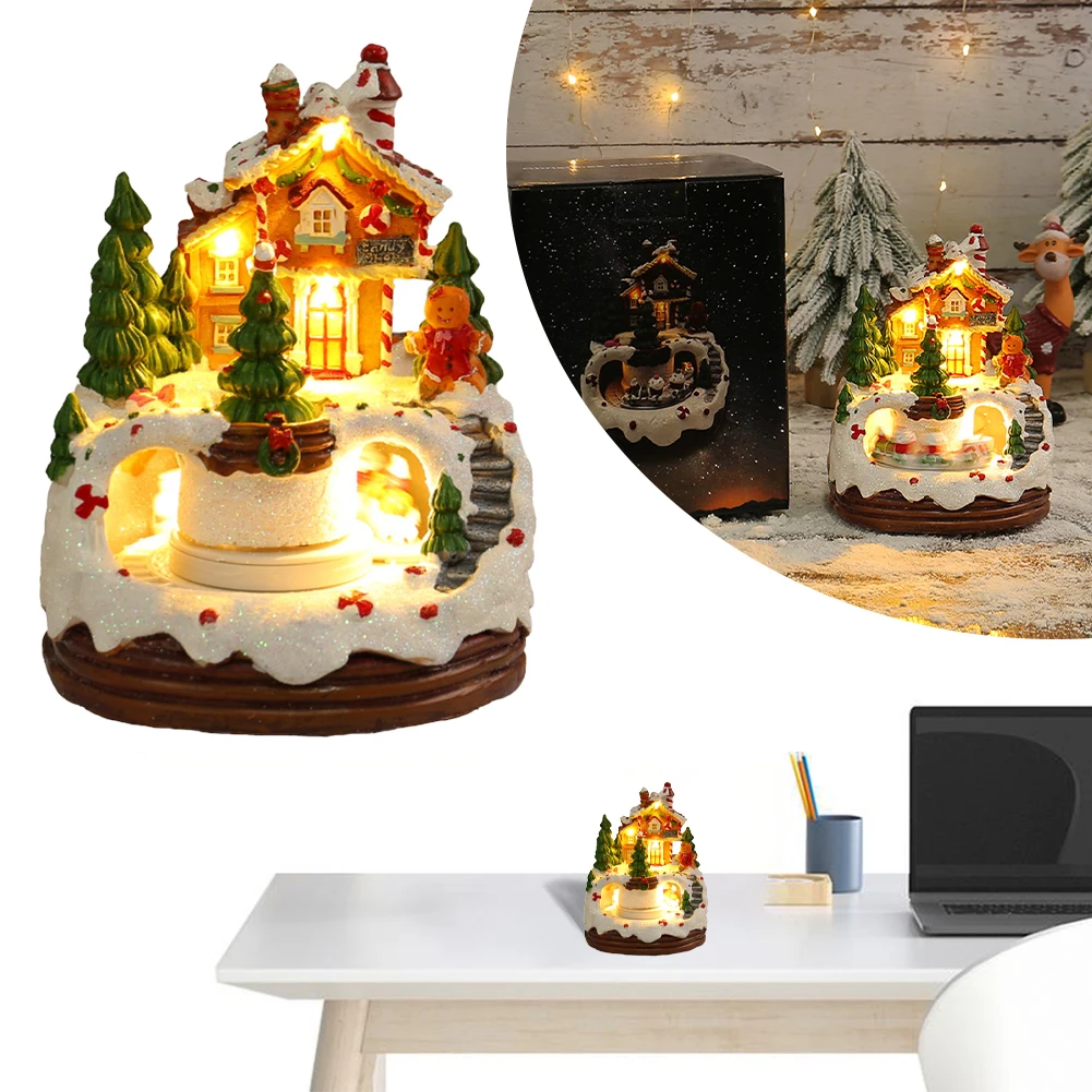 

Christmas Music Box Christmas Figurines Rotating Winter Scene 6.3inch Snow Scene Ornament Home Tabletop Decoration Gift for Kids