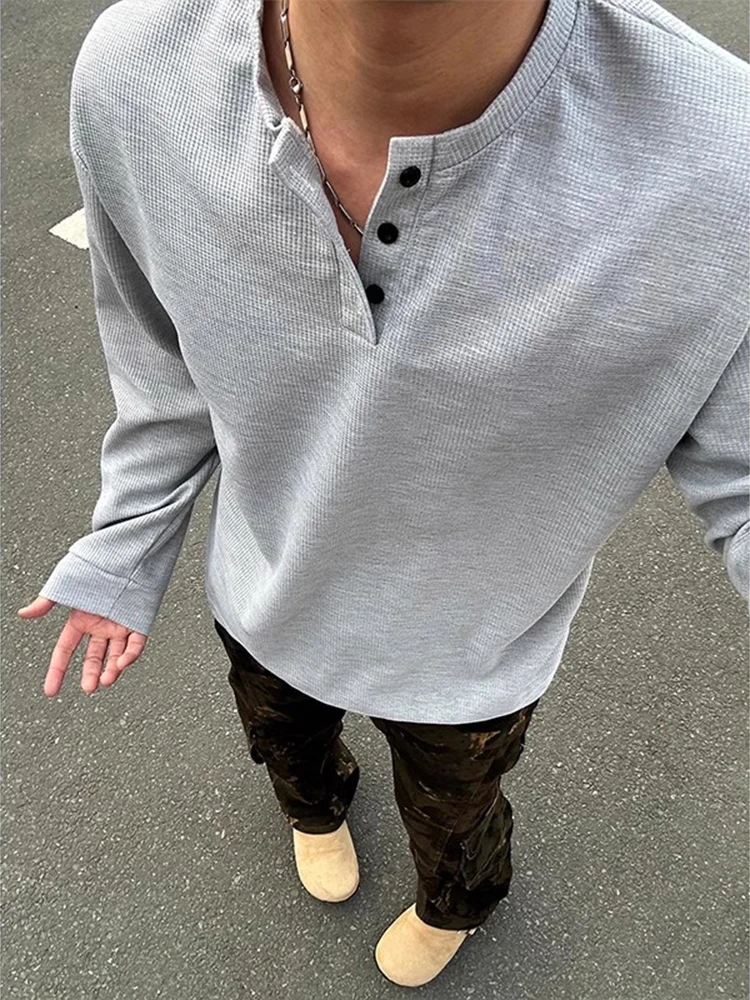 

Cleanfit American Sle Men's T-irt Henry Collar Five-Quarter Sve Loose Fit Summer Faion Casual Youth ular Wear